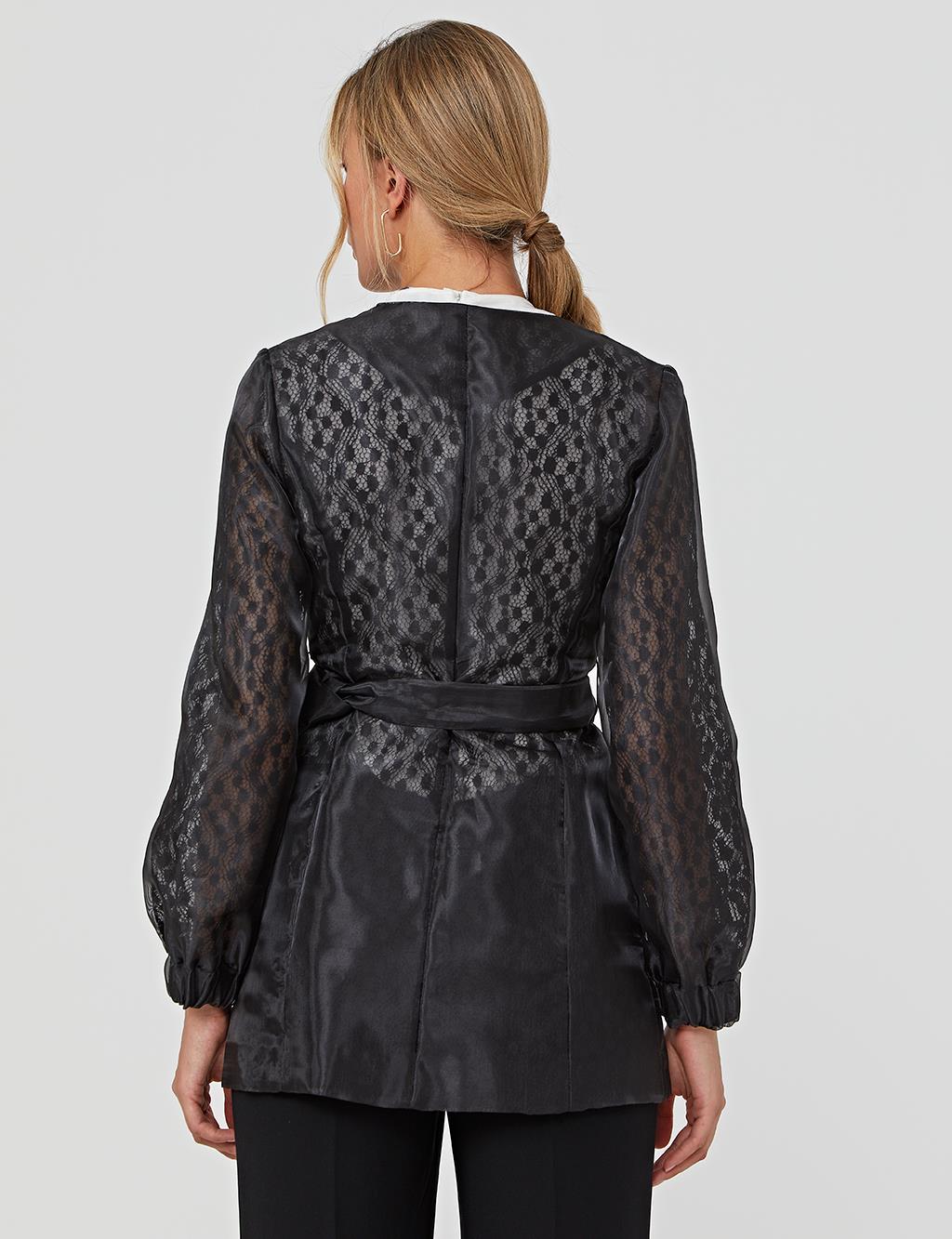 Jacquard Double Breasted Jacket A21 13016 Black