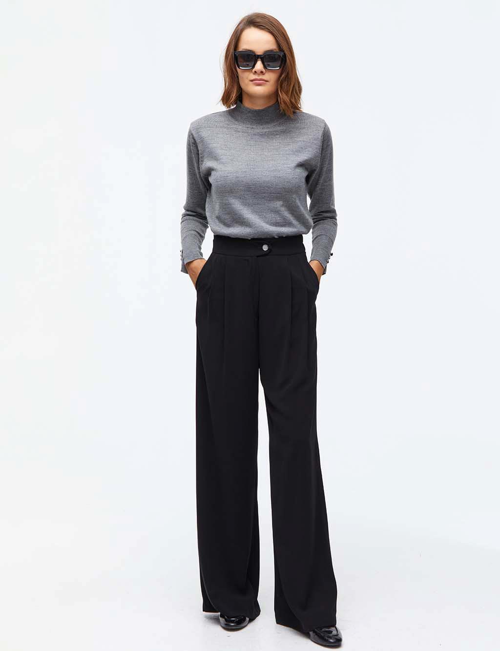 black pleated wide leg pants