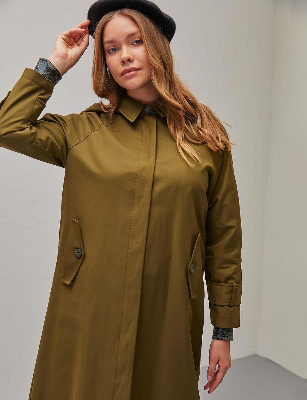 Raglan Sleeve Trench Coat Khaki