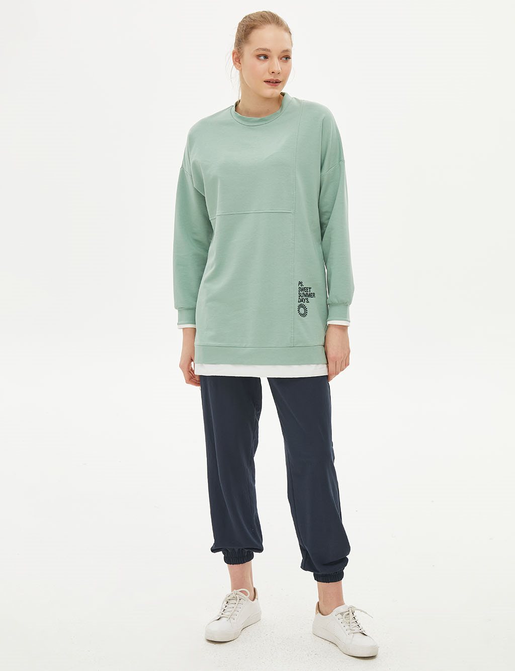 Katman Görünümlü Parçalı Sweatshirt Mint