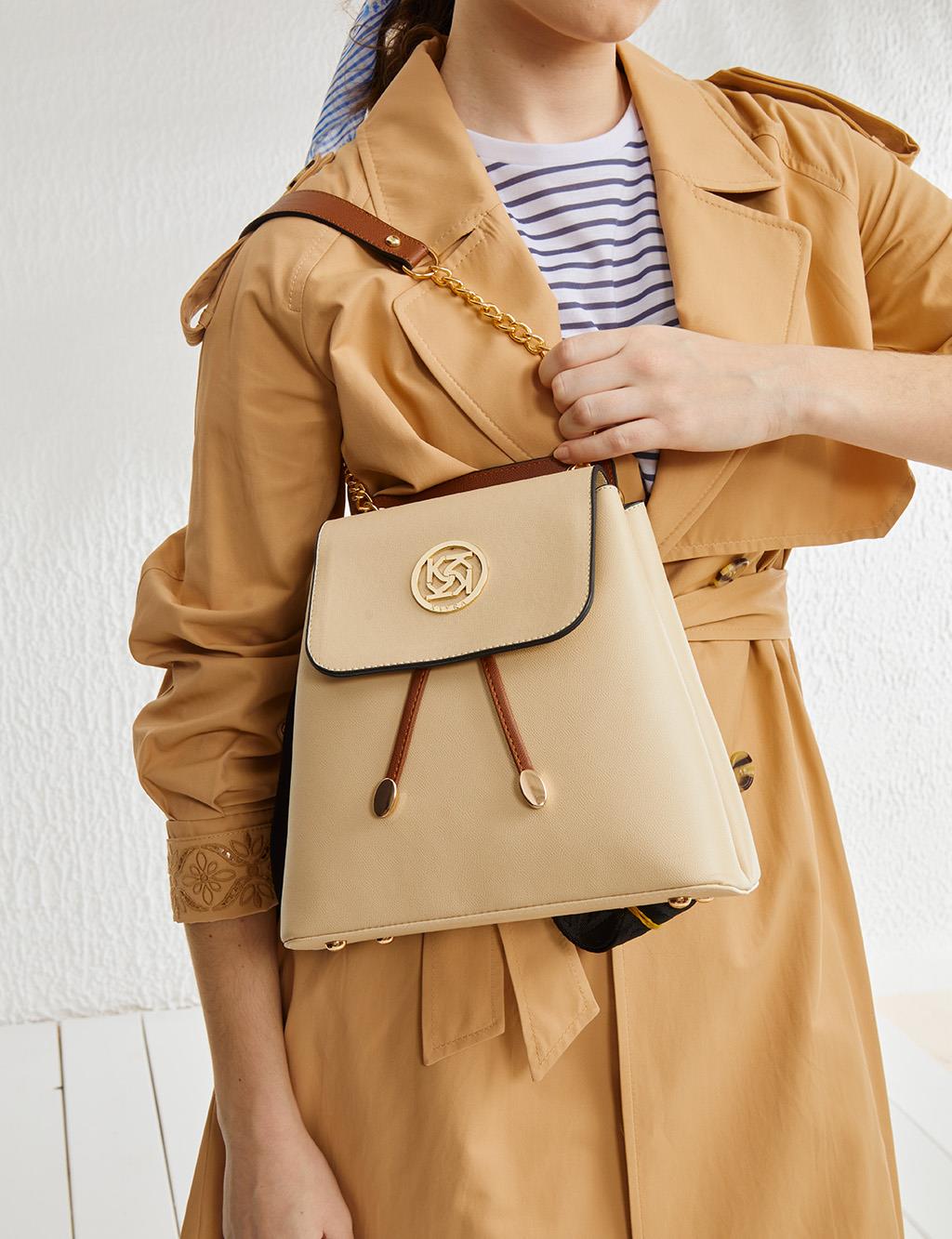Faux Leather Backpack Cream - Kayra.com