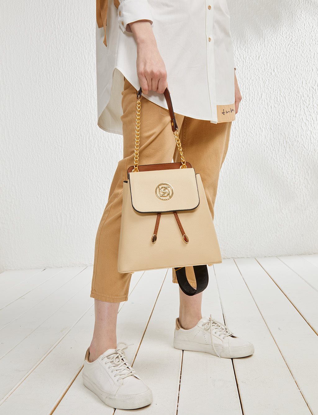 Faux Leather Backpack Cream - Kayra.com
