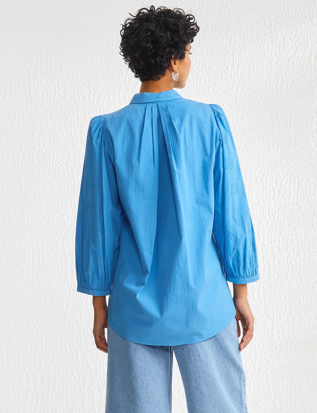Embroidered Balloon Sleeve Blouse B21 10007 Blue