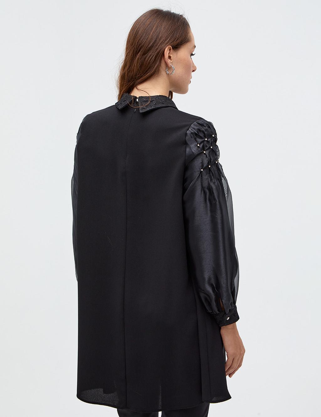 Black neckline embellished tunic main image 1
