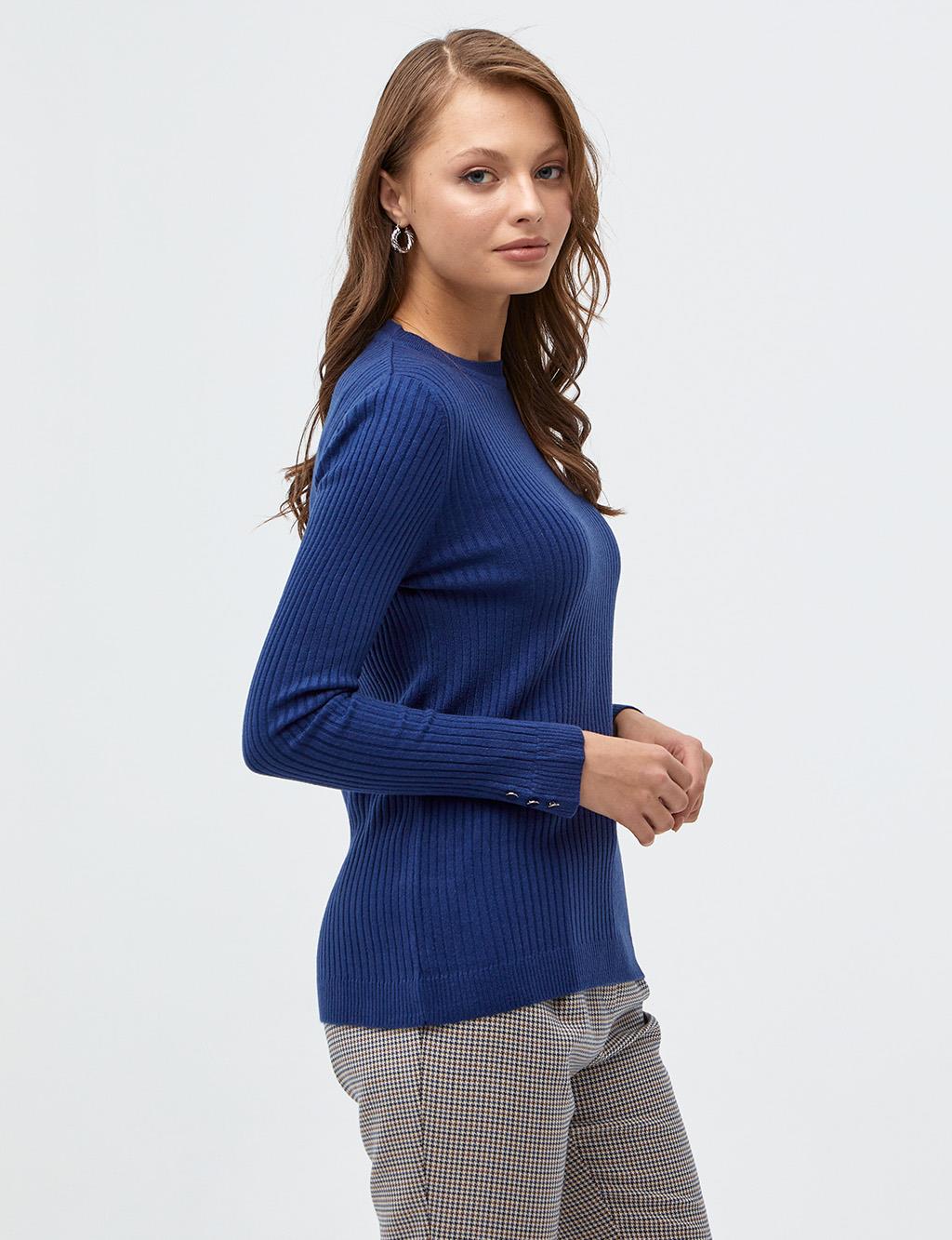 Corduroy Knitwear Blouse Indigo - Kayra.com