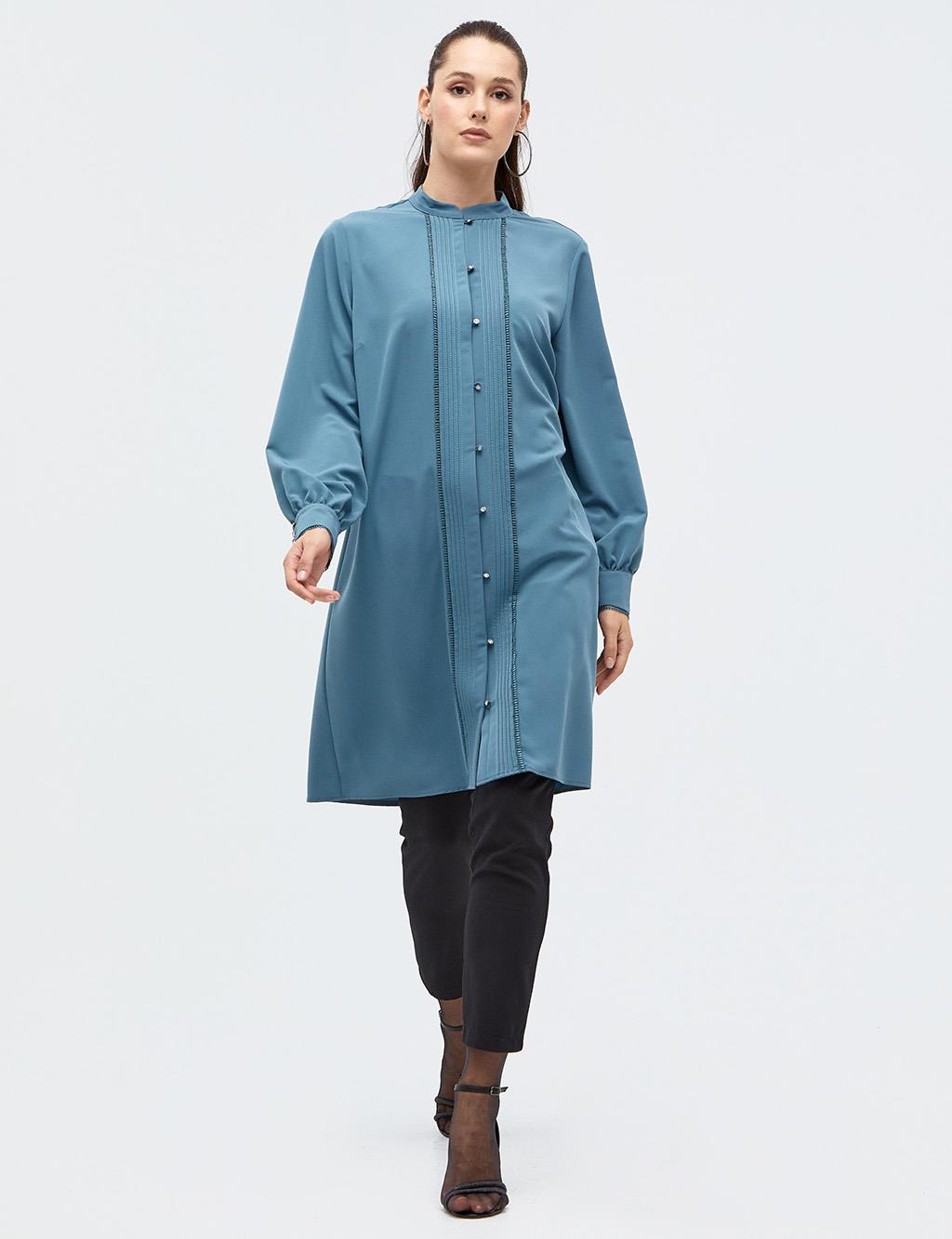 Ribbed Grandad Collar Tunic Teal 4622