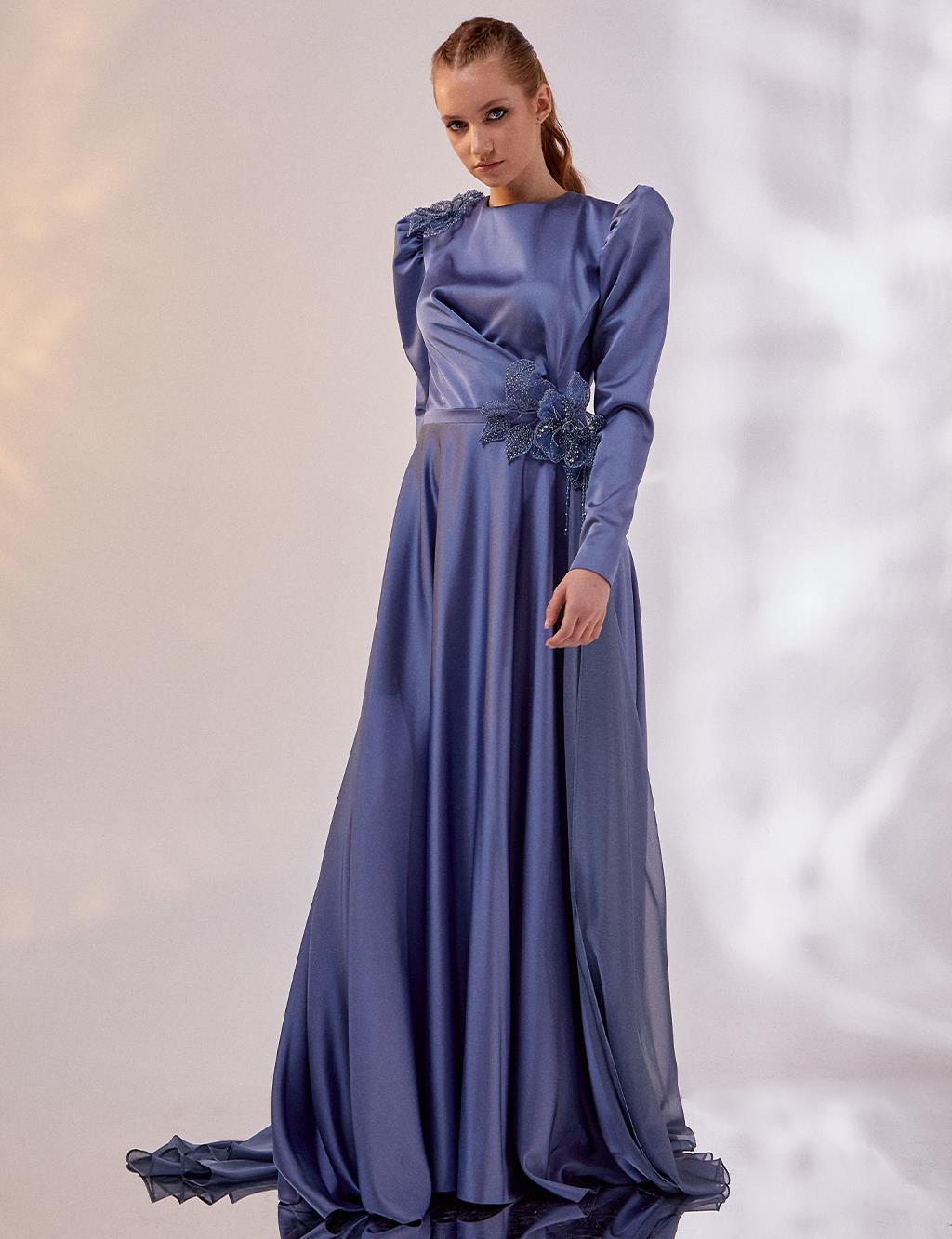 Yadira V-Neck Drawstring Knit Dress - Blue Night