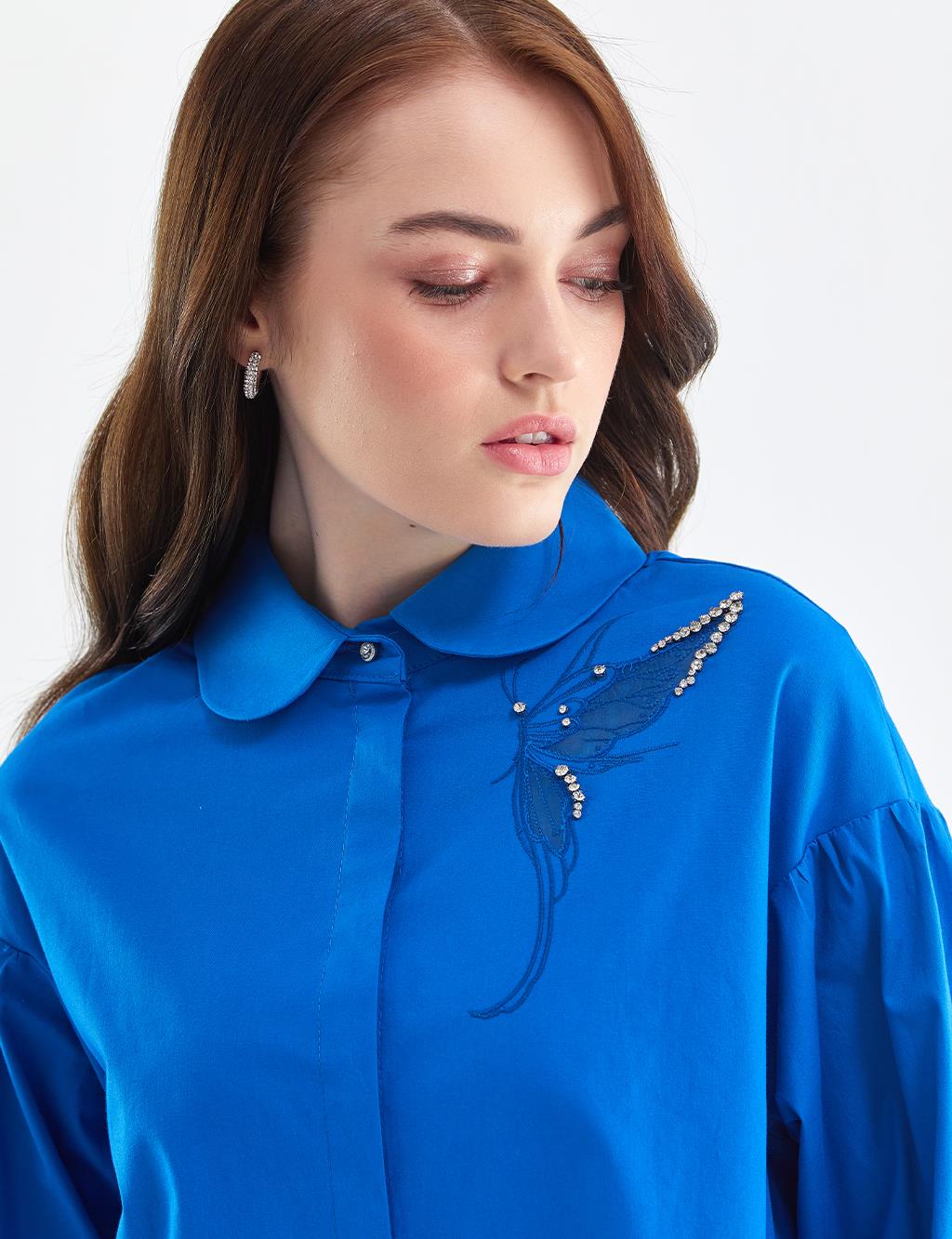 KYR Butterfly Figure Embroidered Tunic Cobalt Blue