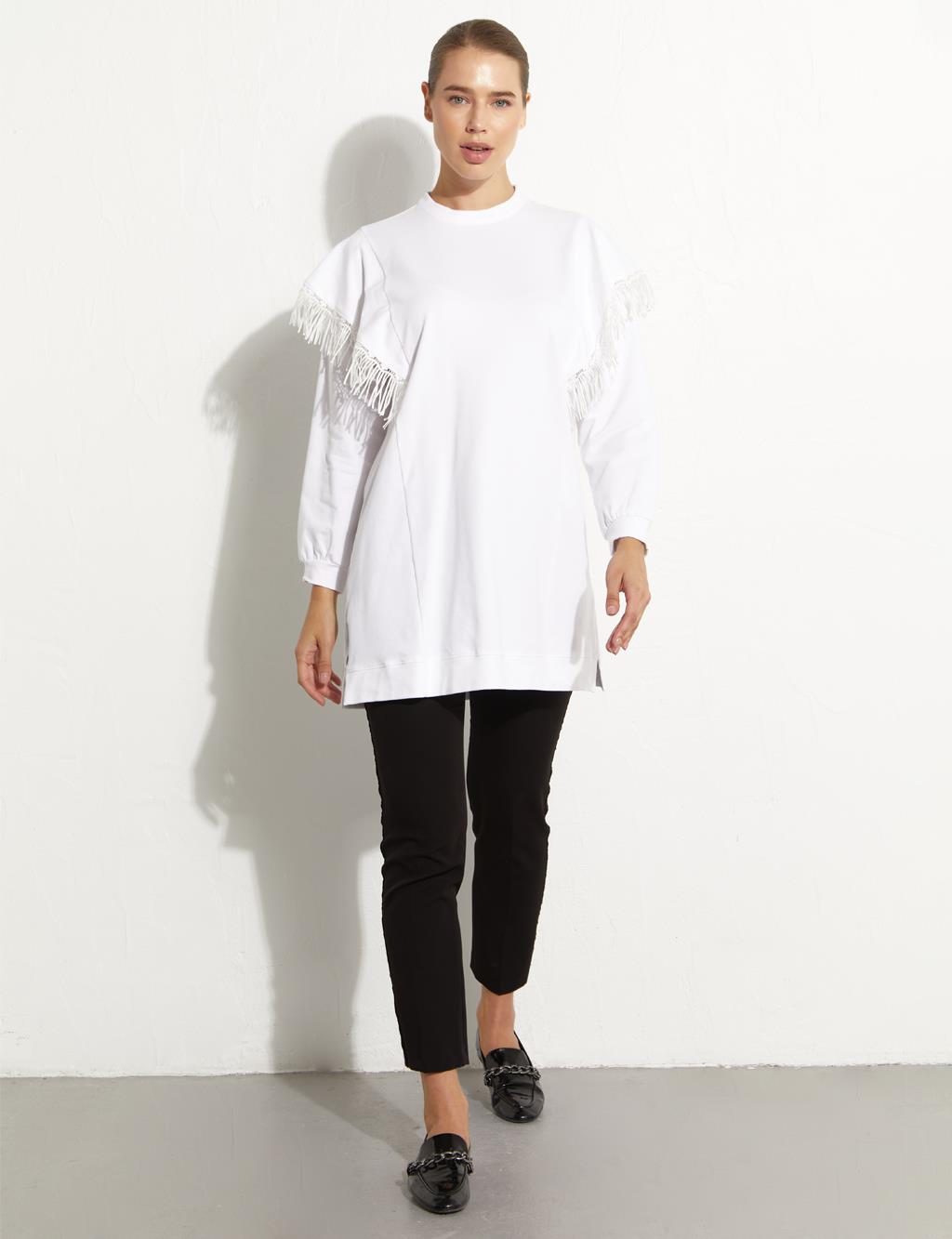 Lace Grandad Collar Sweat White KA A23 31003 02 Kayra