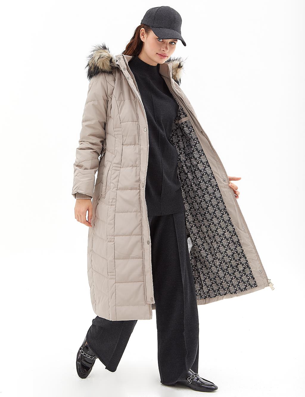 Belted Coat With Fur Hood 2024