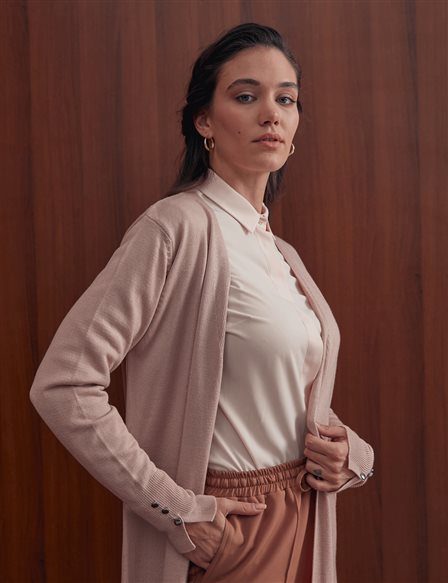 Basic Gizli Patlı Gömlek Pudra SZ-11500
