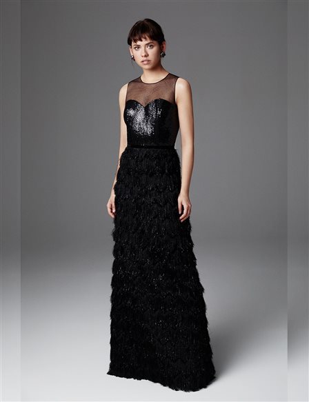  TIARA Sequined, Tasseled Evening Dress B20 26026 Black