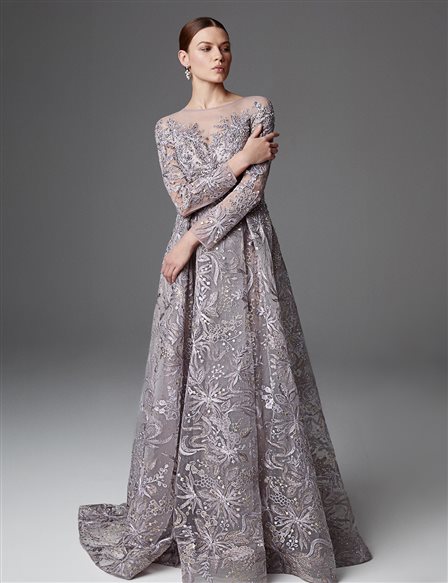  TIARA Illusion Collar Embroidered Evening Dress B20 26206 Old Lavender