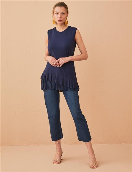 Basic Ruffle Sleeveless BlouseSZ 10508 Navy 