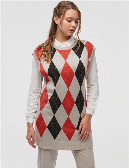 Diamond Patterned Knitwear Sweater Beige