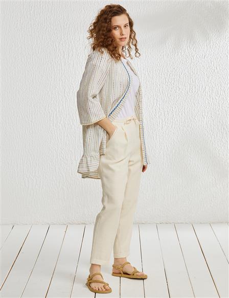 KYR Etek Ucu Fırfırlı Kimono Mavi