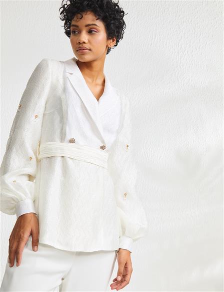 Embossed Blazer Jacket White