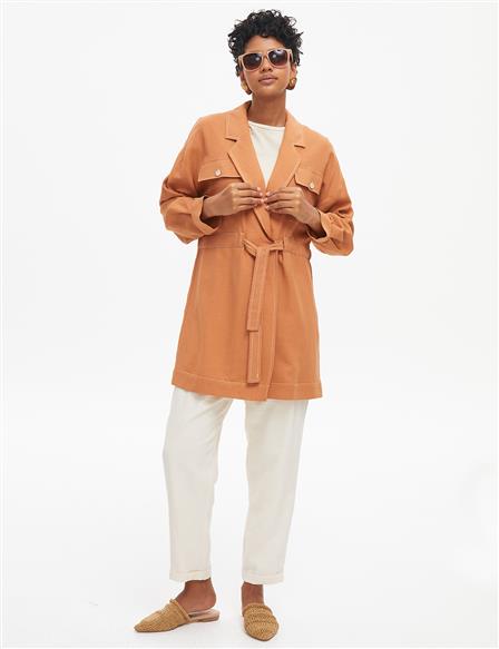 KYR Contrast Stitched Belted Jacket Clay