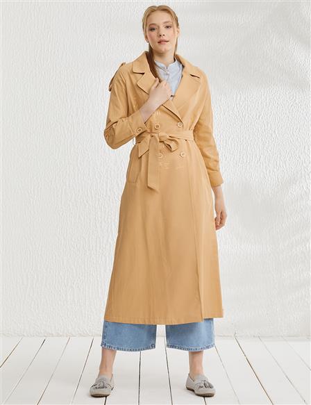Printed Belted Trench Coat Beige