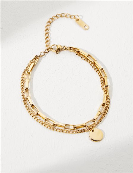 Circular Symbol Double Chain Bracelet Gold