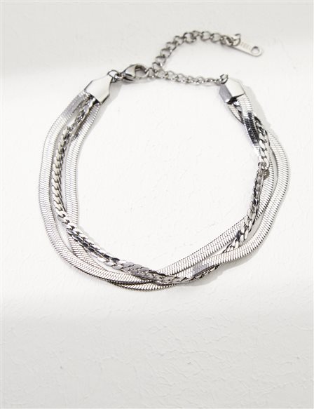 Triple Flat Chain Bracelet Silver Color