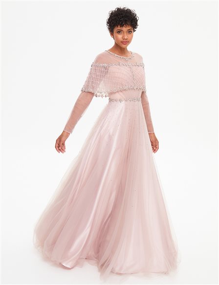 TIARA Tulle Covered Evening Dress Lilac