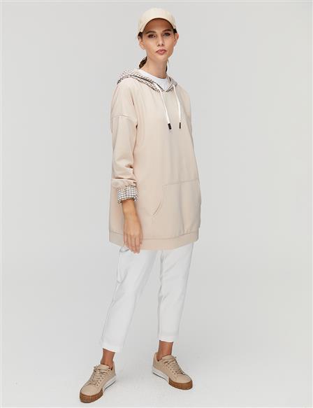 Kangaroo Pocket Oversize Sweatshirt Beige