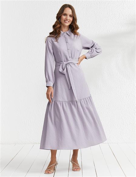 Textured Belted Dress Lilac