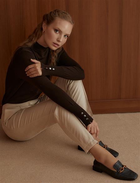Leather Suede Mix Trousers Light Beige