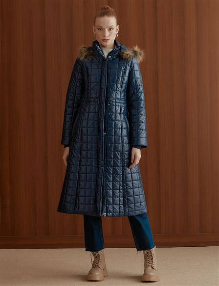 Square Slice Quilted Inflatable Coat Navy