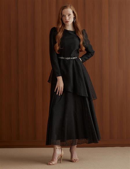Patterned Layered Dress Black