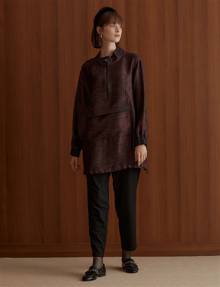 KYR Marbled Half Zipper Tunic Anthracite-Turqoise