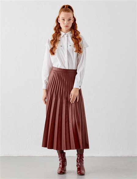 Pleated A-line Skirt Claret Red