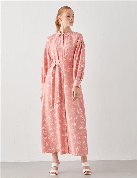 KYR Floral Desen Elbise Şeker Pembe