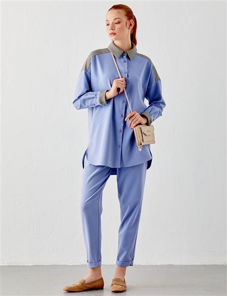 KYR Houndstooth Patterned Tunic Sky Blue