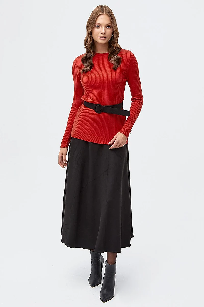 Zero Collar Ribbed Knitted Sweater Red