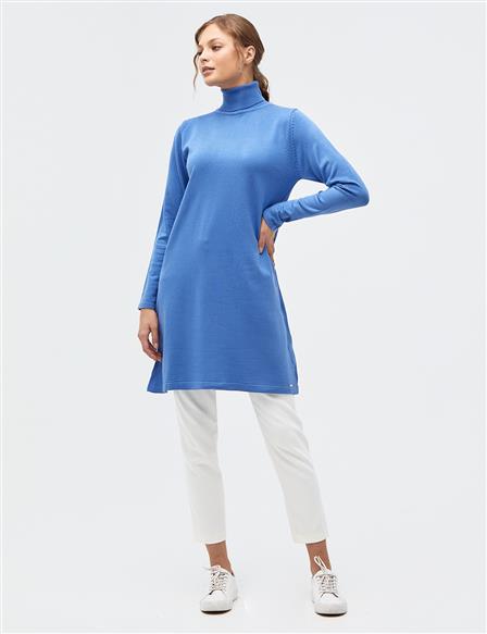 Basic Turtleneck Knitwear Tunic Light Blue