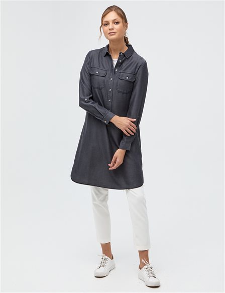 Double Pocket Buttoned Tunic Black