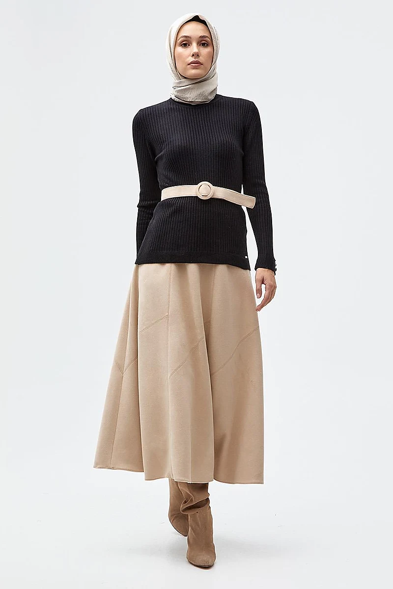 Zero Collar Ribbed Knitted Sweater Black