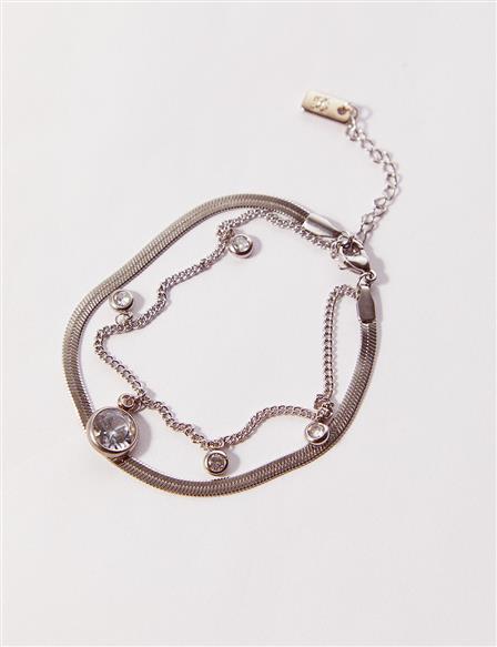 Stone Italian Chain Steel Bracelet Silver Color