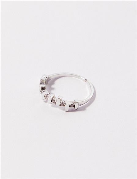 Metal Part and Stone Ring Silver Color