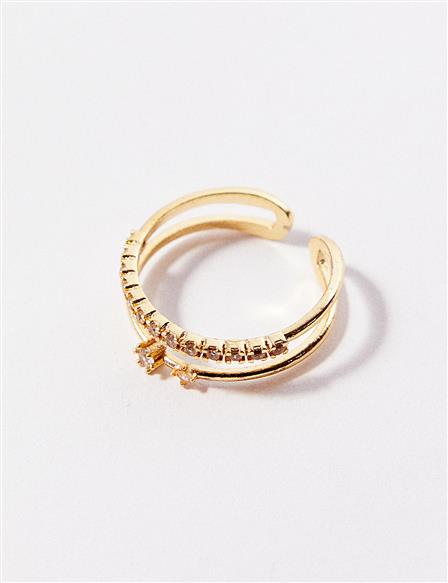Double Strand Stone Ring Gold Color