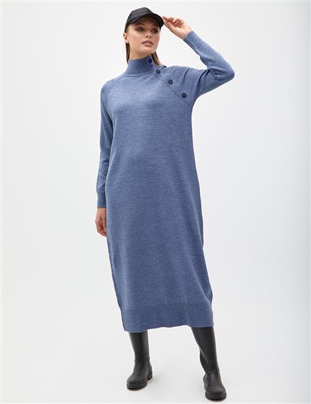 Raglan Sleeve Half Turtleneck Knitwear Dress Sky Blue