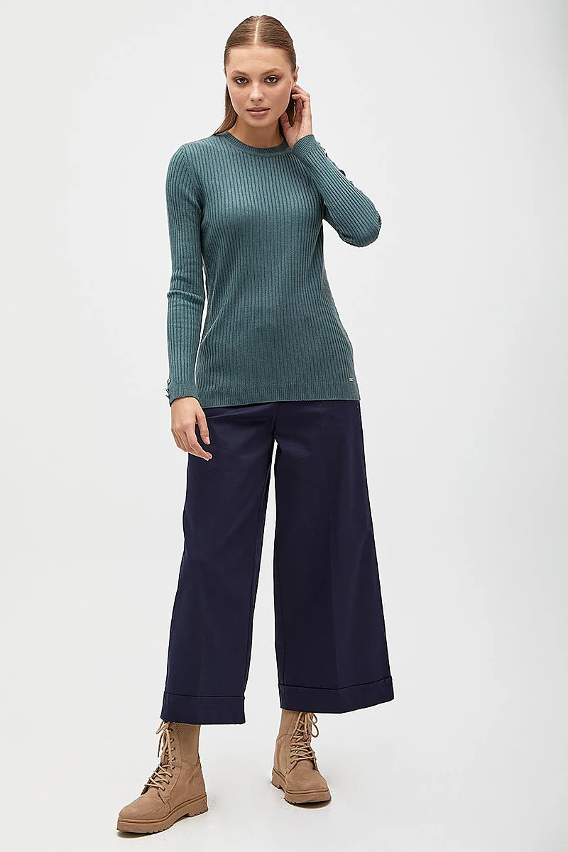 Zero Collar Ribbed Knitted Sweater Musty Green