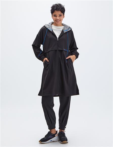 KYR Side Slit Hooded Trench Coat Black