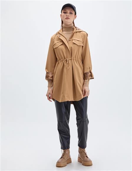 KYR Fake Pockets Hooded Trench Coat Beige