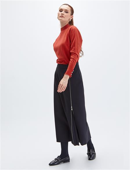 Zipper Detailed Skirt Black