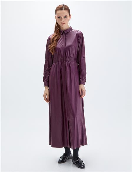 KYR Elastic Waist Faux Leather Dress Plum