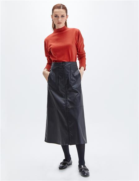 Pocket Faux Leather Skirt Black