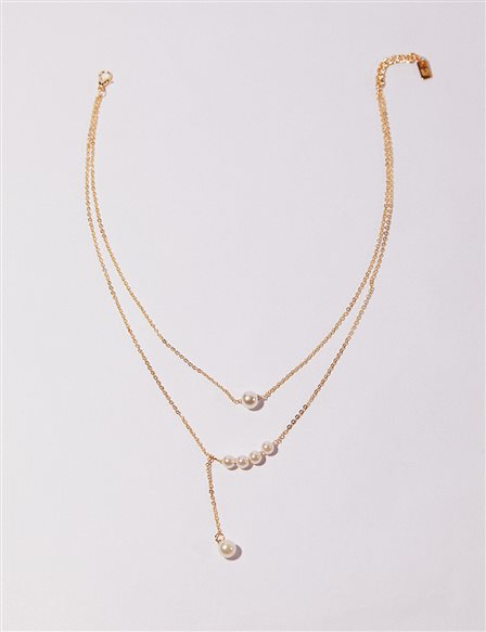Double Pearl Necklace Gold